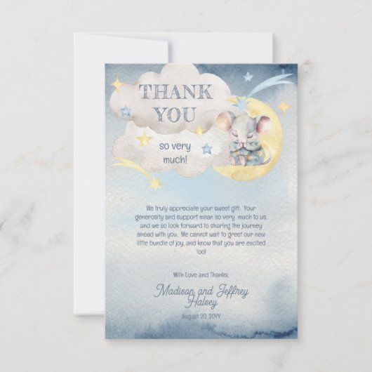 Een schattig muisje is op weg jongen Baby shower Bedankkaart (Voorkant)