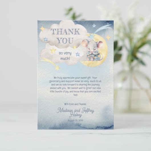 Een schattig muisje is op weg jongen Baby shower Bedankkaart (Staand voorkant)