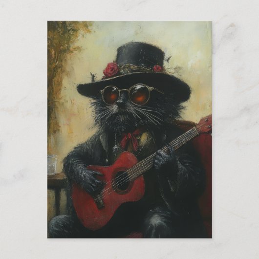 Een Schattig muzikaal zwart Kat Briefkaart (Voorkant)