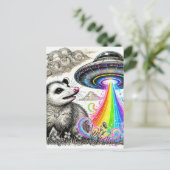 Een schattig opossum en een ufo briefkaart (Staand voorkant)