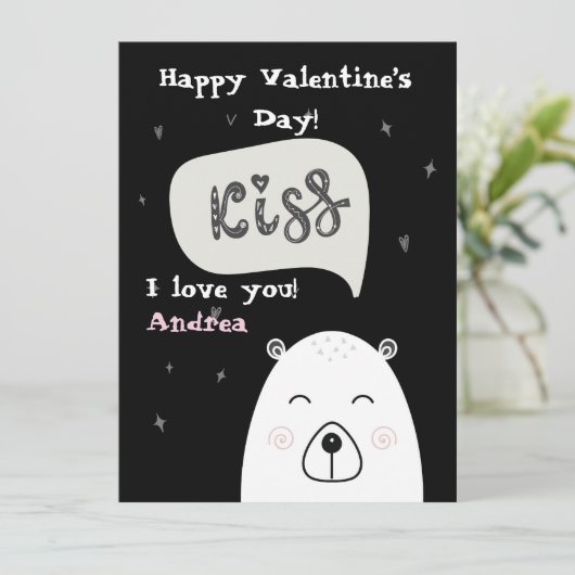 Een schattig Polar beer die Valentijn en kus wenst Feestdagenkaart (Staand voorkant)