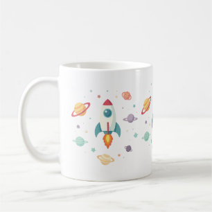Een schattig raketschip dat door een grillige spa  koffiemok