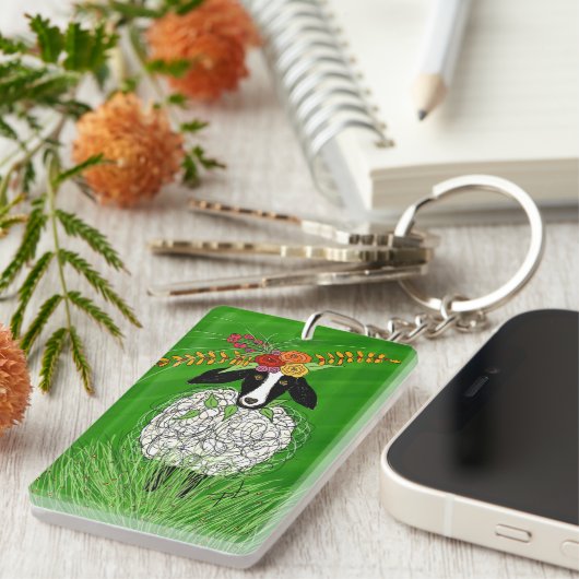 Een schattig schaap dat helemaal in elkaar gedraai sleutelhanger (Voorkant Rechts)