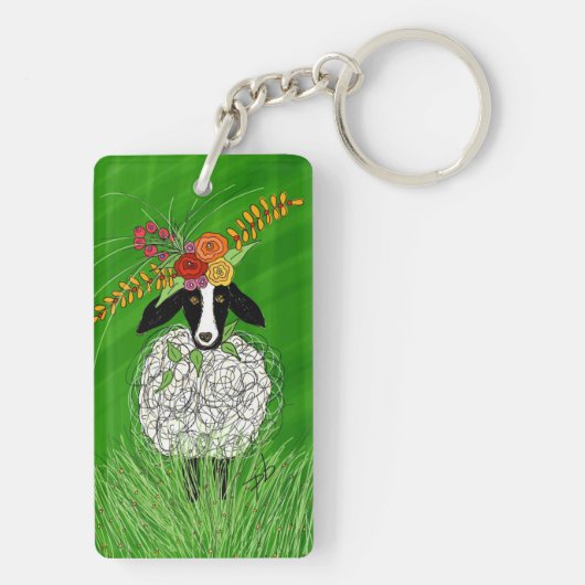 Een schattig schaap dat helemaal in elkaar gedraai sleutelhanger (achterkant)