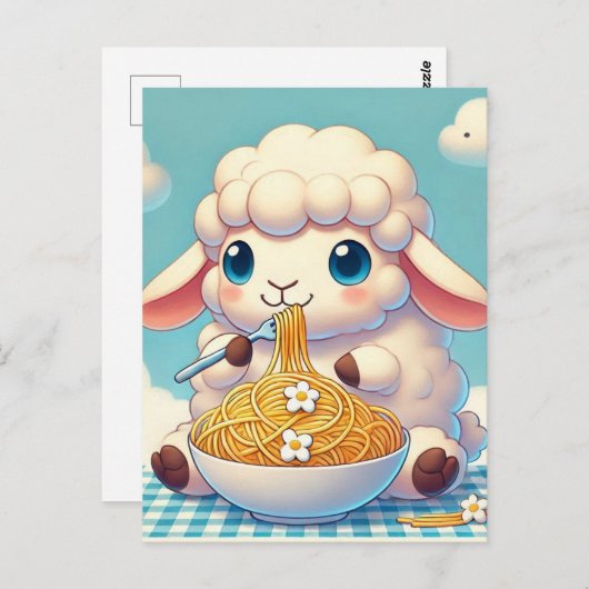 Een schattig schaap dat spaghetti eet briefkaart (Voorkant / Achterkant)