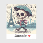 Een schattig skelet in het regenachtige Parijs Sticker (Vel)