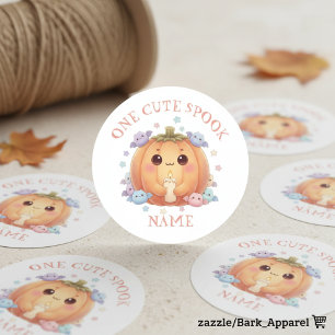 Eén Schattig Spook Eerste Verjaardag Pompoen Vleer Ronde Sticker