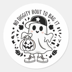 Een schattig spook met een pompoen snoepjes tas ronde sticker