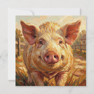 Een schattig varken op een modderige boerderij feestdagenkaart
