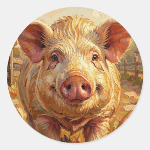 Een schattig varken op een modderige boerderij ronde sticker