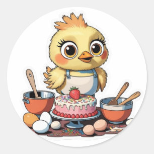 Een schattig vogeltje dat een taart sticker maakt
