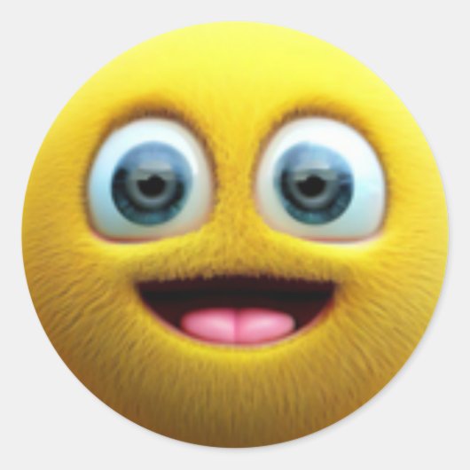 Een schattig vrolijk fuzzy geel ballenpersonage ronde sticker (Voorkant)