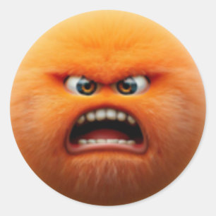 Een schattig woedend fuzzy oranje balpersonage ronde sticker
