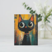 Een Schattige Aardige Zwarte Kat Briefkaart (Staand voorkant)