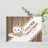 Een schattige anime kawaii warme beker van cacao kaart (Staand voorkant)