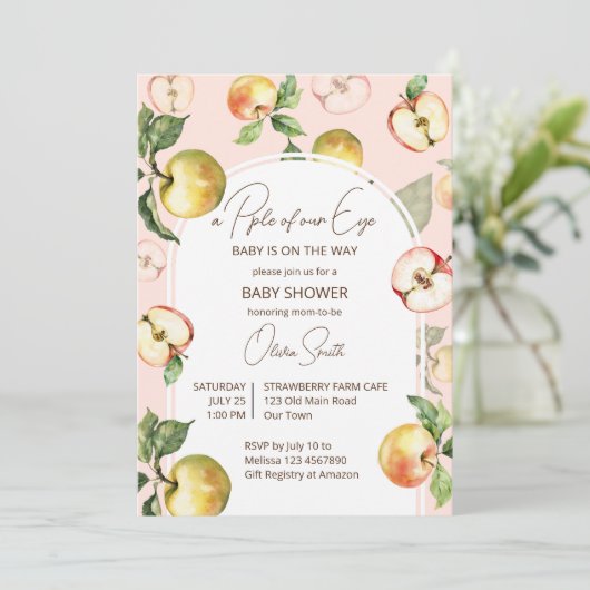 Een schattige appel van ons Baby shower Kaart (Staand voorkant)