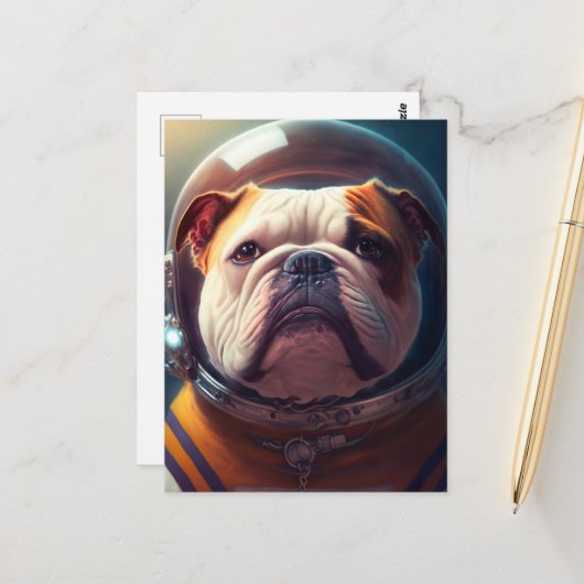 Een schattige astronaut Bulldog Briefkaart (Voorkant / Achterkant in situ)