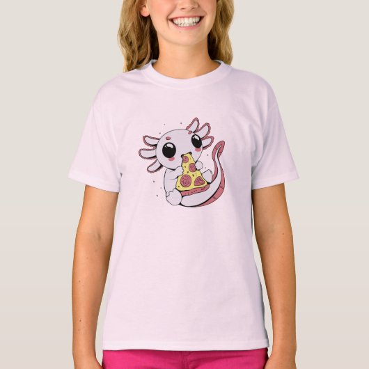 Een schattige axolotl die pizza eet t-shirt (Voorkant)