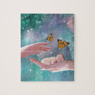 Een schattige baby in handfantasie legpuzzel