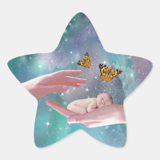 Een schattige baby in handfantasie ster sticker