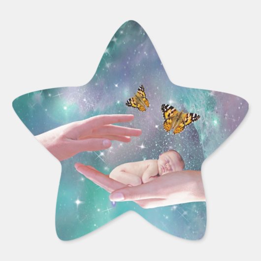 Een schattige baby in handfantasie ster sticker (Voorkant)