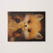 Een schattige baby rode vos die spaghetti eet legpuzzel (Horizontaal)