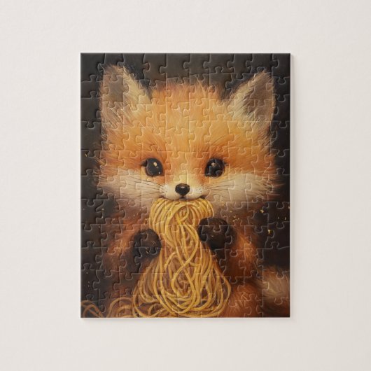 Een schattige baby rode vos die spaghetti eet legpuzzel (Verticaal)