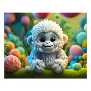 Een schattige baby Yeti gemaakt van garen Foto Afdruk