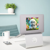Een schattige baby Yeti gemaakt van garen Sticker (Laptop op bureau)