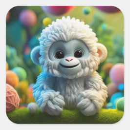Een schattige baby Yeti gemaakt van garen Vierkante Sticker