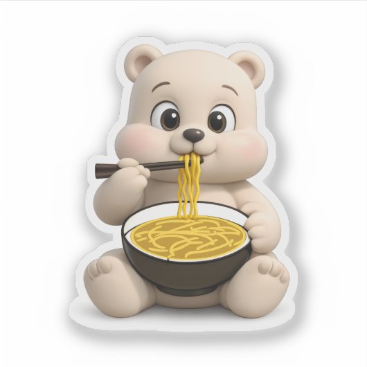 Een schattige beer die noedels eet. sticker (Voorkant)
