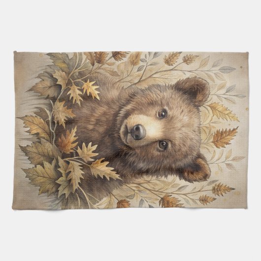 Een Schattige Beer in het bos Theedoek (Horizontaal)