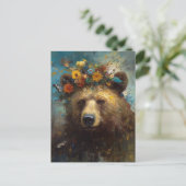 Een Schattige Beer met een bloemenkroon Briefkaart (Staand voorkant)