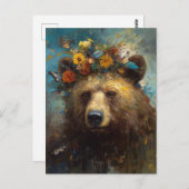 Een Schattige Beer met een bloemenkroon Briefkaart (Voorkant / Achterkant)
