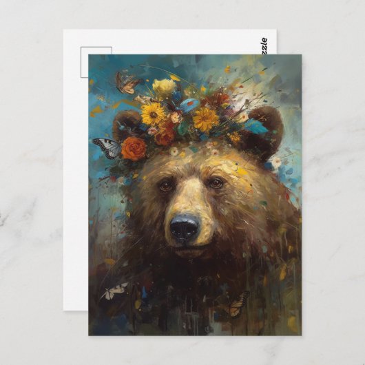 Een Schattige Beer met een bloemenkroon Briefkaart (Voorkant / Achterkant)