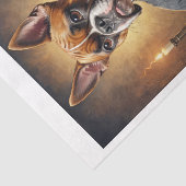 Een schattige boxer hond spelen gitaar in zijn sla tissuepapier (Detail)