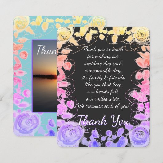 Een Schattige bruiloft bedankt in zomerkleuren RSVP Kaartje (Voorkant / Achterkant)