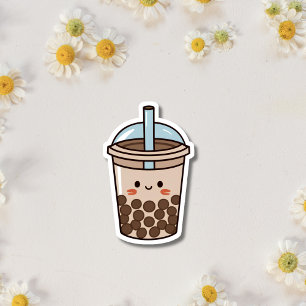 Een schattige bruine kawaii boba thee sticker