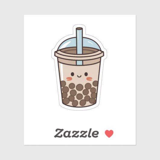 Een schattige bruine kawaii boba thee sticker (Vel)