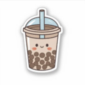 Een schattige bruine kawaii boba thee sticker (Voorkant)