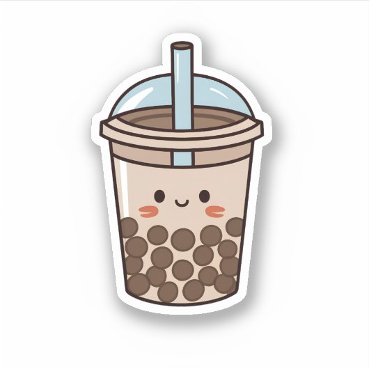 Een schattige bruine kawaii boba thee sticker (Voorkant)