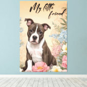 Een schattige bruine Staffordshire Terrier puppy Canvas Afdruk (Insitu (Houten vloer))