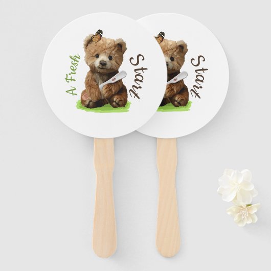 Een schattige bruine teddybeer  handwaaier (Voorkant en achterkant)