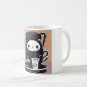 Een schattige bubble tea cup zwart wit koffiemok (Voorkant rechts)