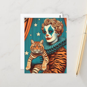 Een Schattige Clown en Tabby Siamese Kat Briefkaart