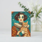 Een Schattige Clown en Tabby Siamese Kat Briefkaart (Staand voorkant)