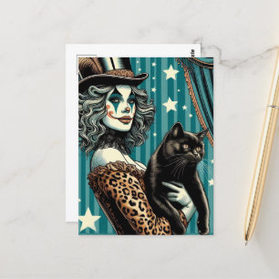 Een Schattige Clown en Zwarte Kat Briefkaart
