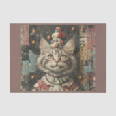 Een schattige clown kat op hout geschilderde muur  tissuepapier (Voorkant)