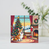 Een Schattige Corgi Kerst Persoonlijk Feestdagenkaart (Staand voorkant)