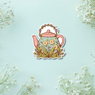 Een schattige  cottage core theepot sticker